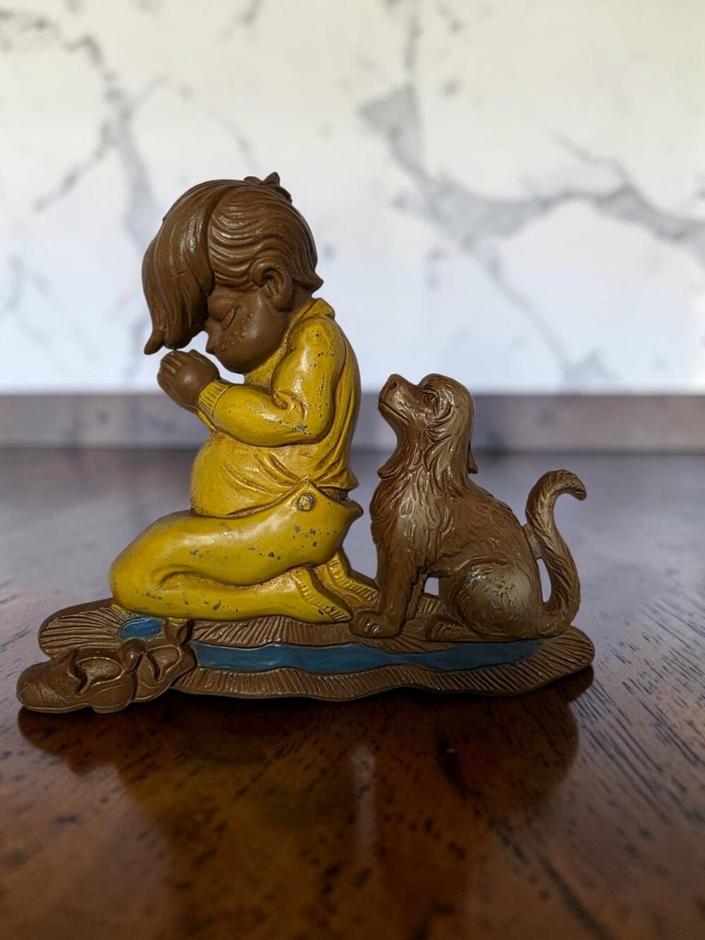 Vintage 1972 Sexton USA Praying Boy Puppy Dog Cast Metal Wall Plaque